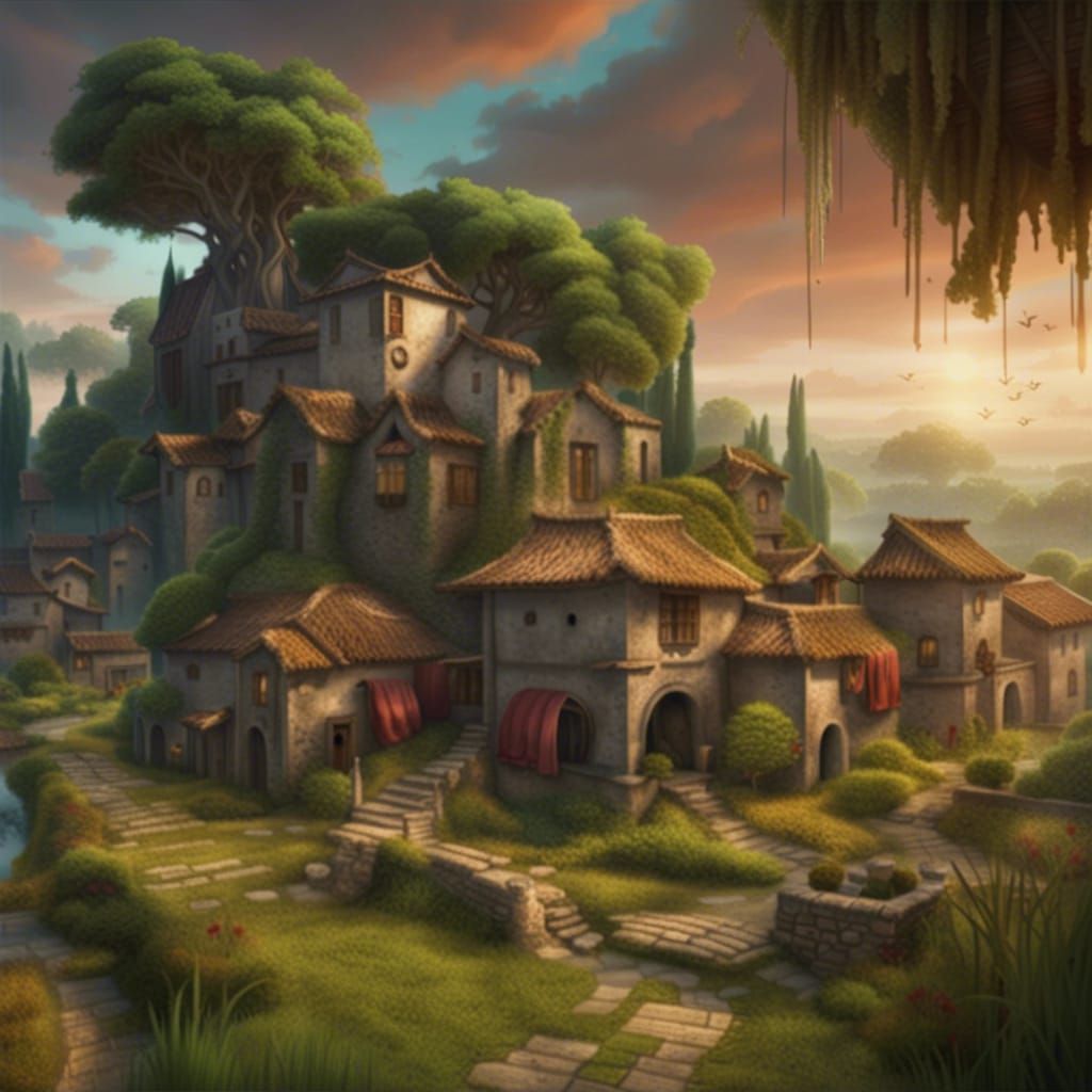 Fantasy Village with Roman and Asian Influences