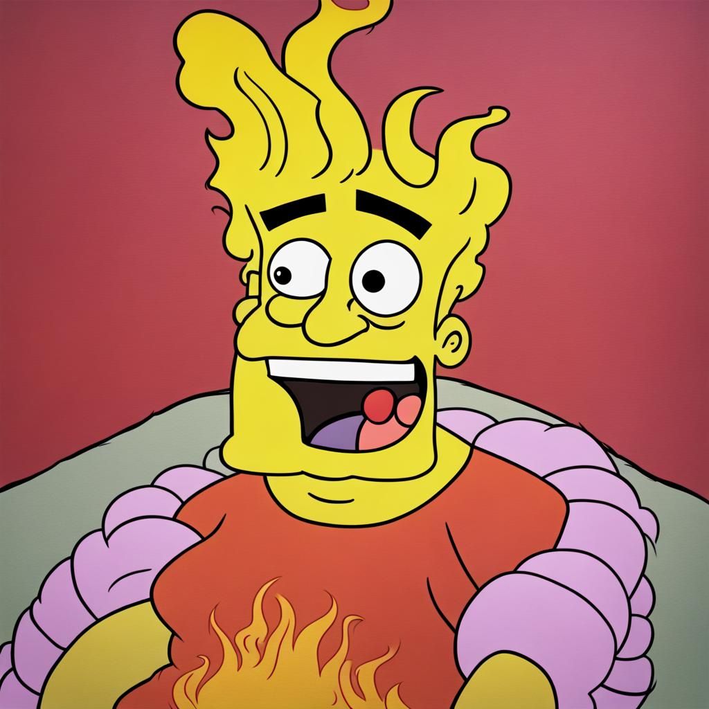 Fiery Portrait of a Woman in Cartoon Style