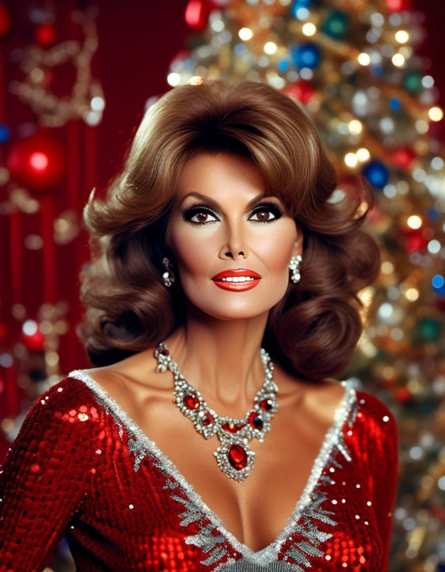 Raquel Welch Portrait with Christmas Necklace