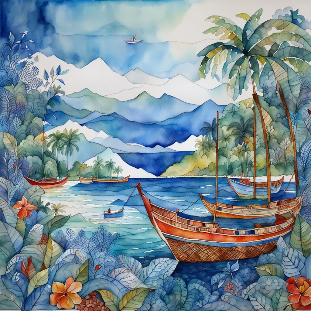 Langkawi Beach in Watercolour Batik Style