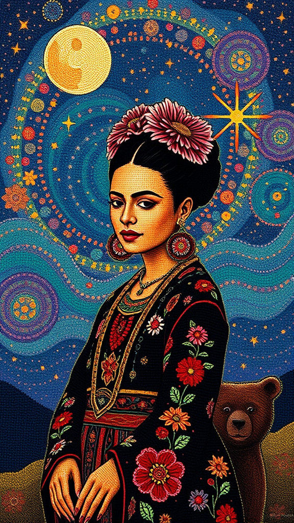 Cosmic Indigenous Teddy Bear in Pop Art Style