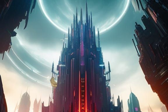 Eerie Light in Deep Metallic Chasm: Digital Illustration