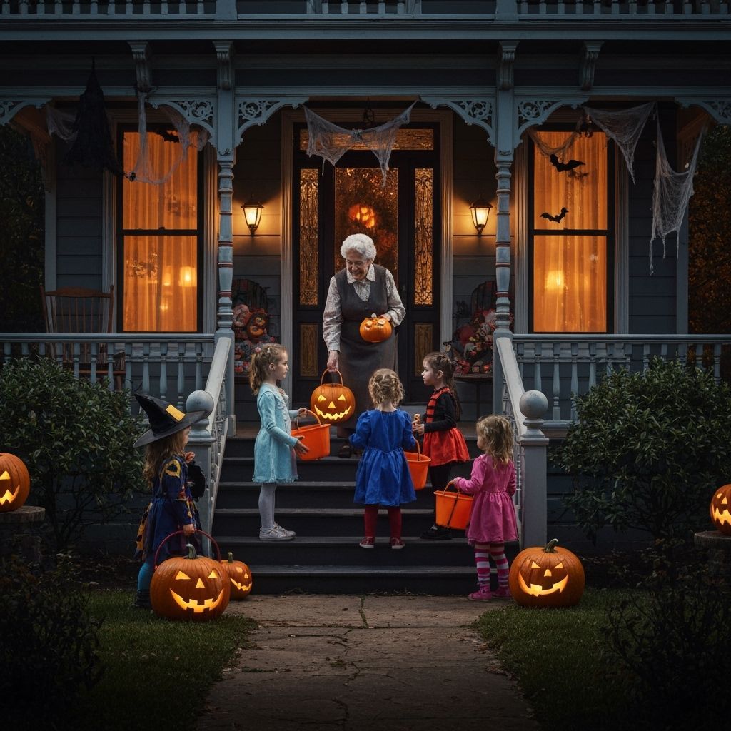 Children Trick-or-Treat at Victorian Home with Kind Elderly ...