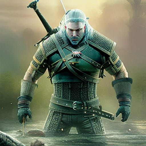 The Witcher Confronts Swamp Monster in Digital Art