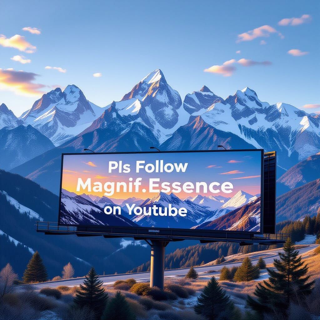 Hyperrealistic Billboard Ad for YouTube Amidst Majestic Moun...