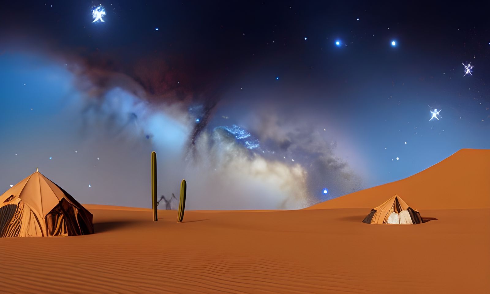 Bedouin Camp Under Starry Nebula Night