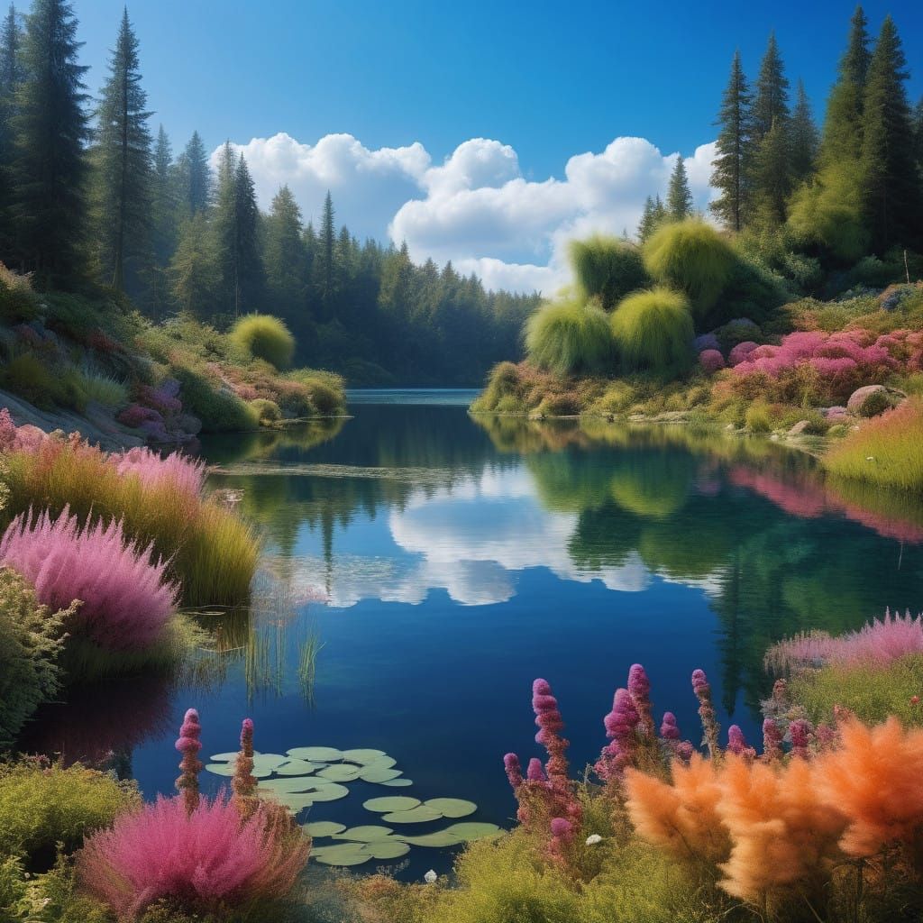 Ethereal Paradise Landscape with Extraterrestrial Blooms in...