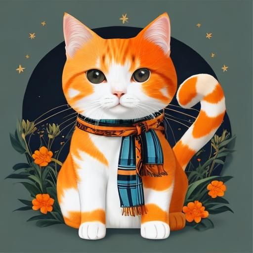 Orange and White Cat Wearing Scarf