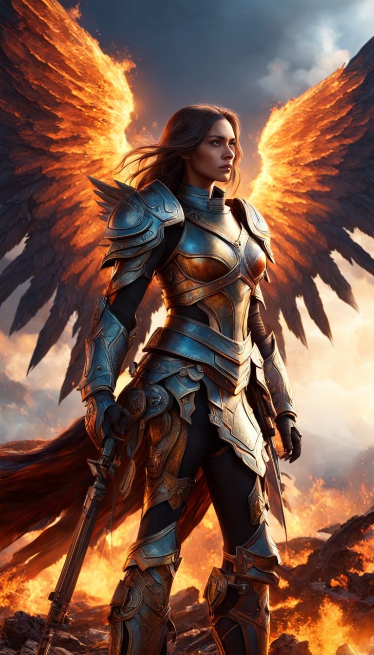 Epic Anime-Inspired Warrior Goddess in a Burning Wasteland