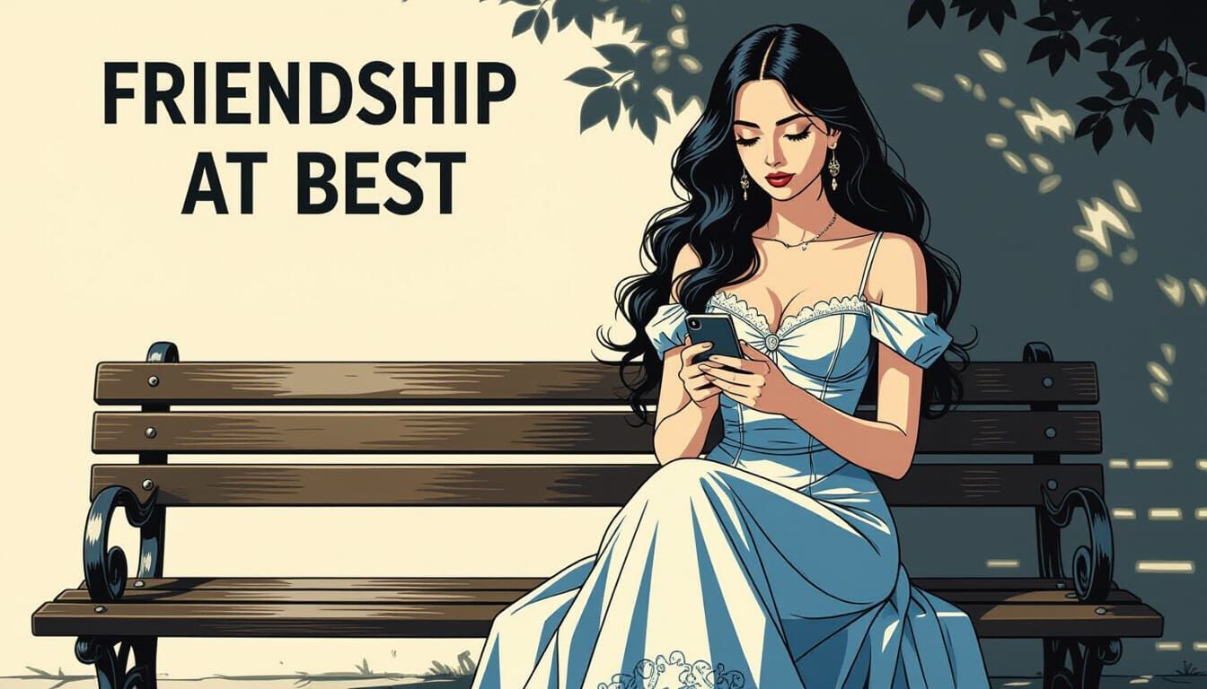 Sad Woman with iPhone in Hergé, Bilal, and Moebius Style