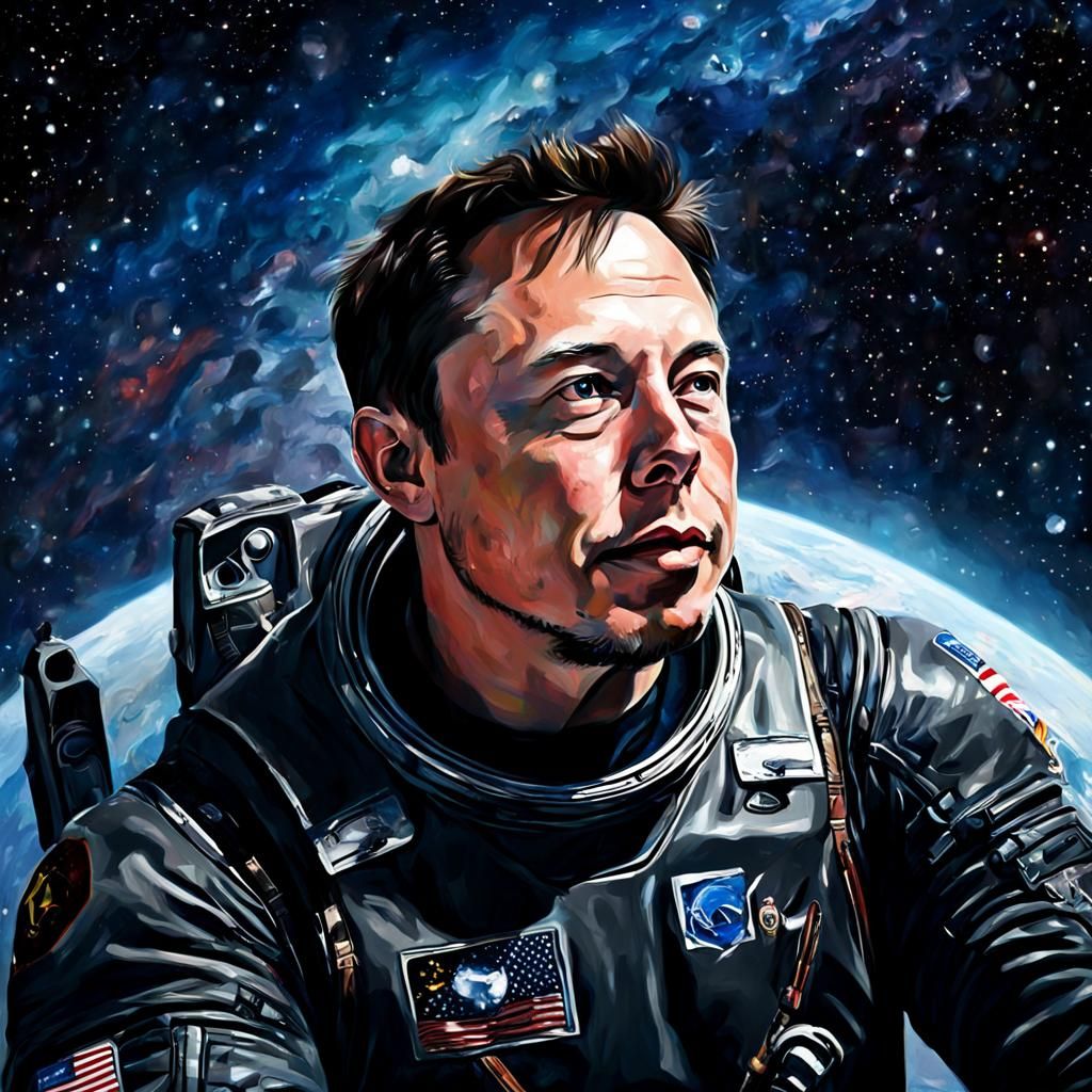 Elon Musk in Space Suit, Realism Oil Painting