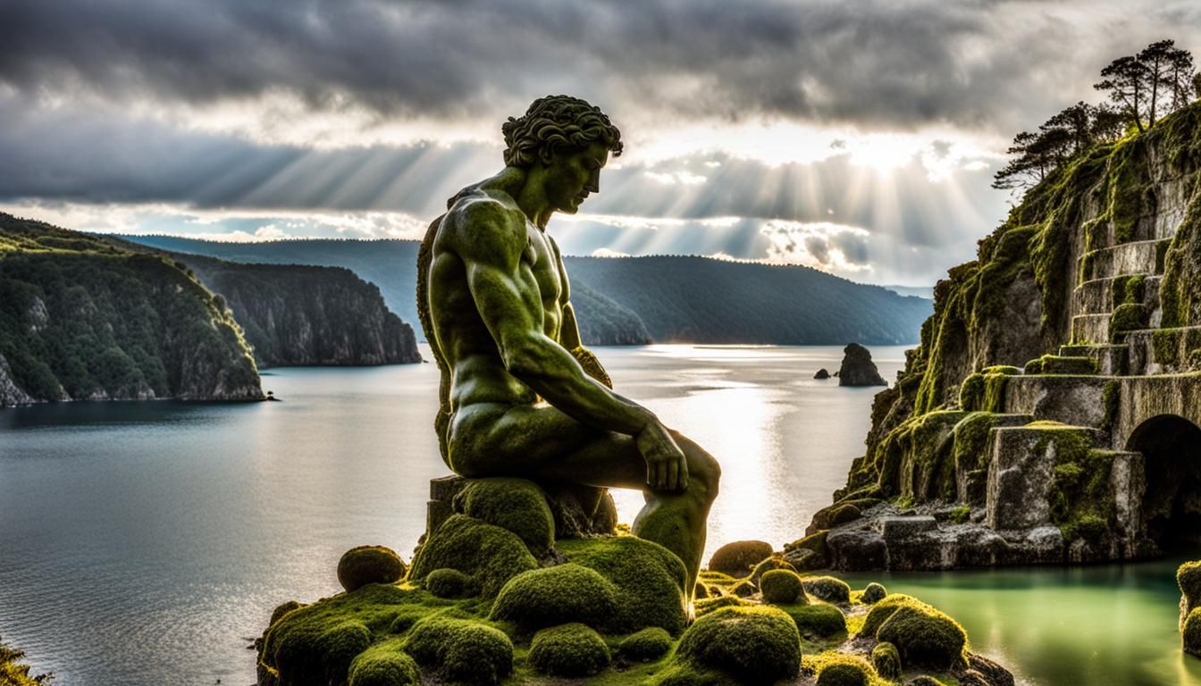 Moss-Covered Marble Man in Lost City