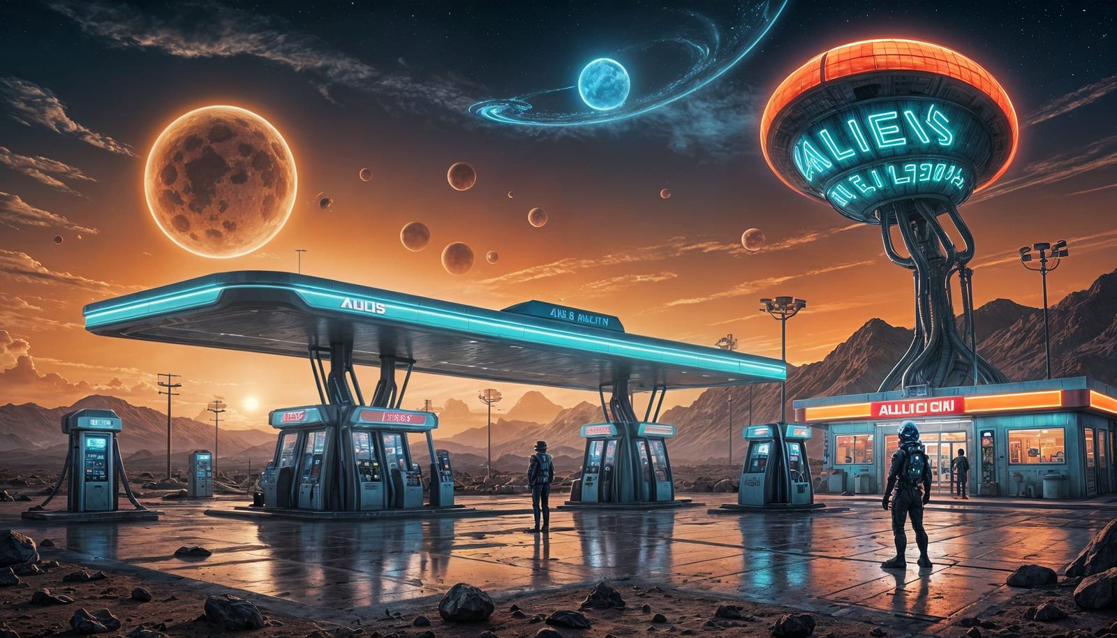 Futuristic Alien Gas Station on Mars