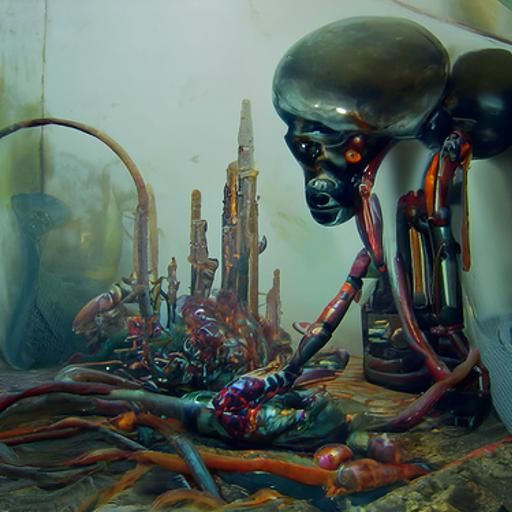 Biopunk Statue Diorama as Oil Painting