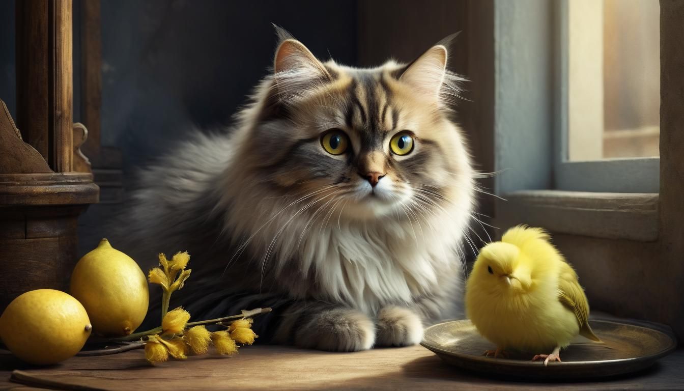 Fluffy cat and his friend