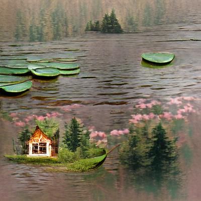 Cottage by Coniferous Forest and Lily Lake