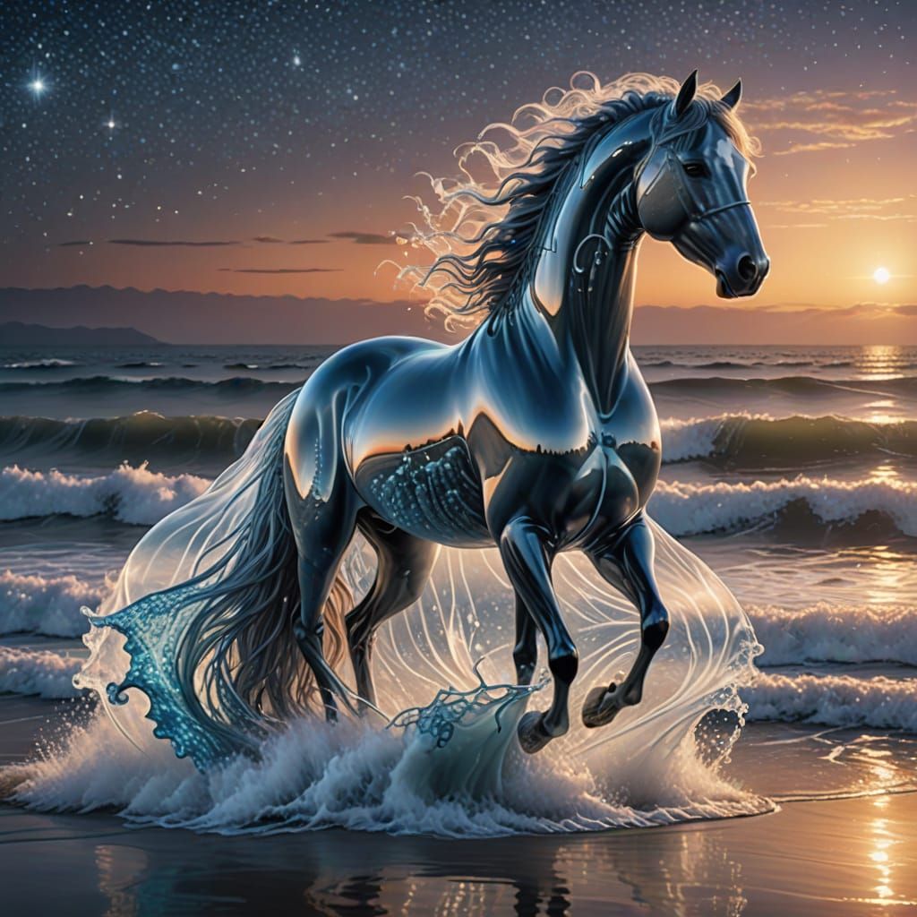 Majestic Water Horse By Ocean Shore At Dawn