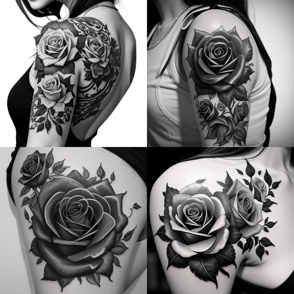 Intricate Black and White Rose Tattoo Design