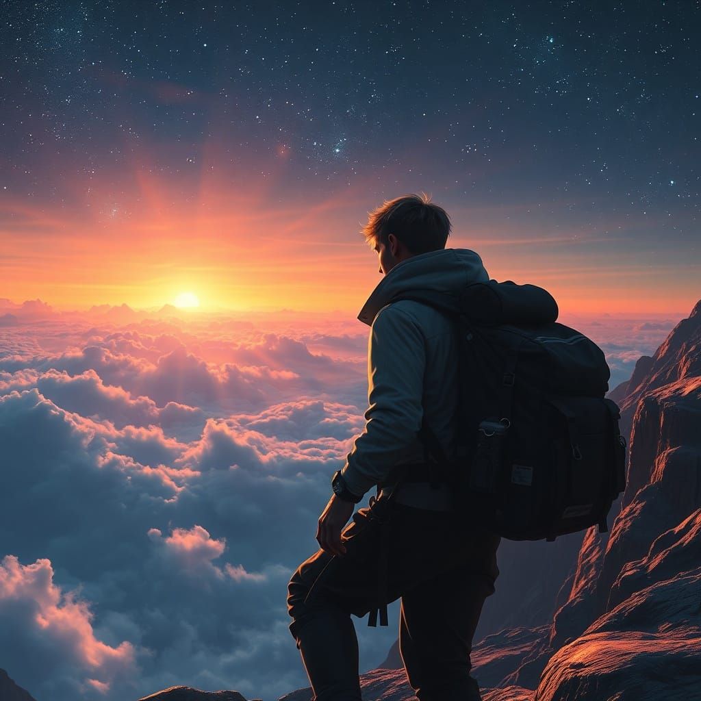 Fantasy Traveler Guided by Stars on an Epic Adventure