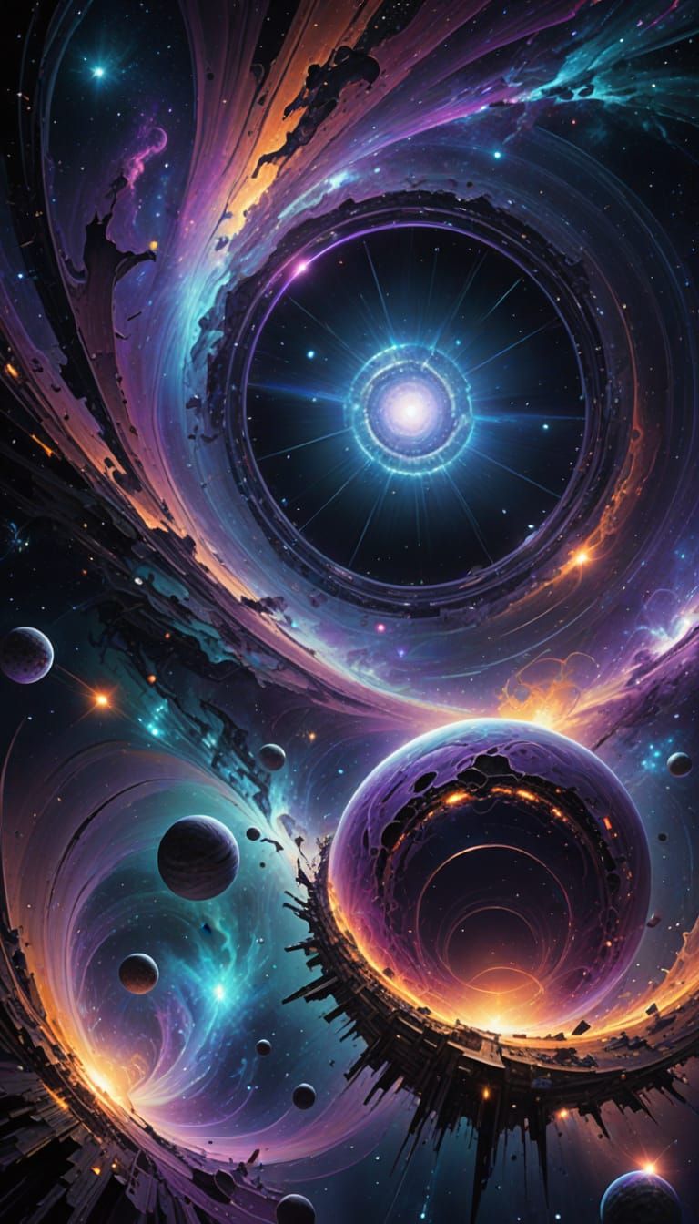 Cosmic Geometric Structure in Void, Abstract Sci-Fi Art
