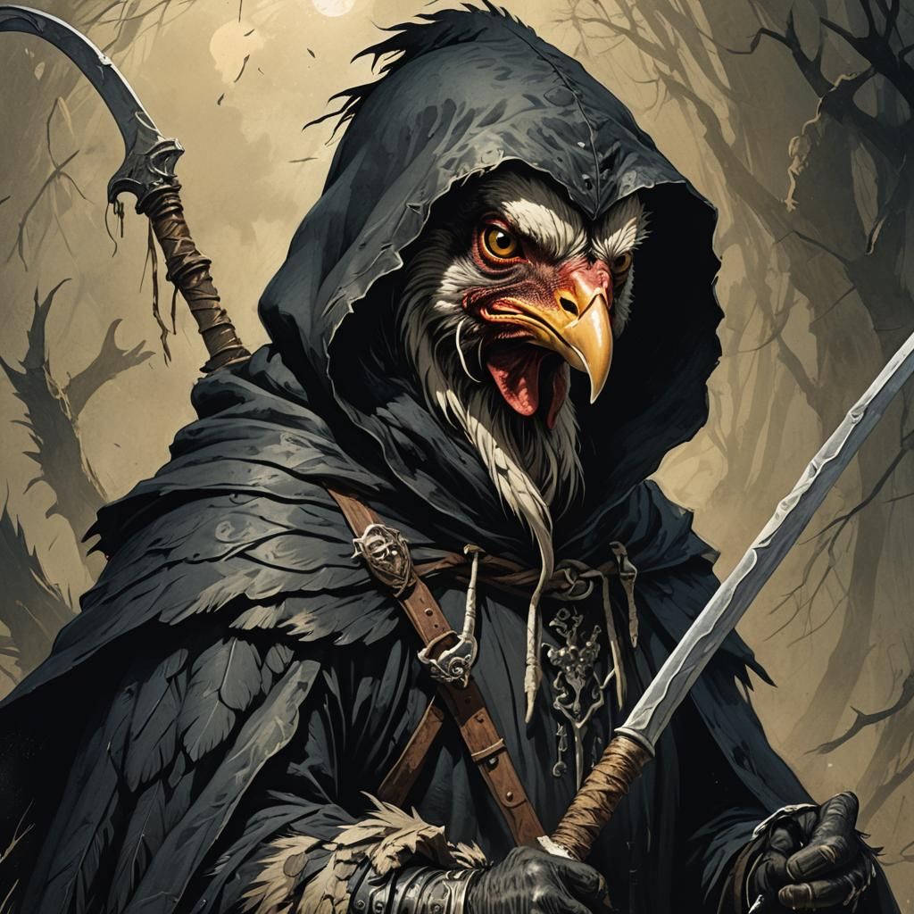 Chicken Grim Reaper in Dark Fantasy Style