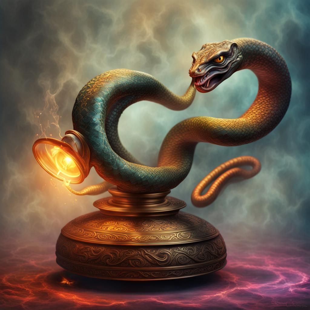 Menacing Snake Genie Released from Magic Lamp