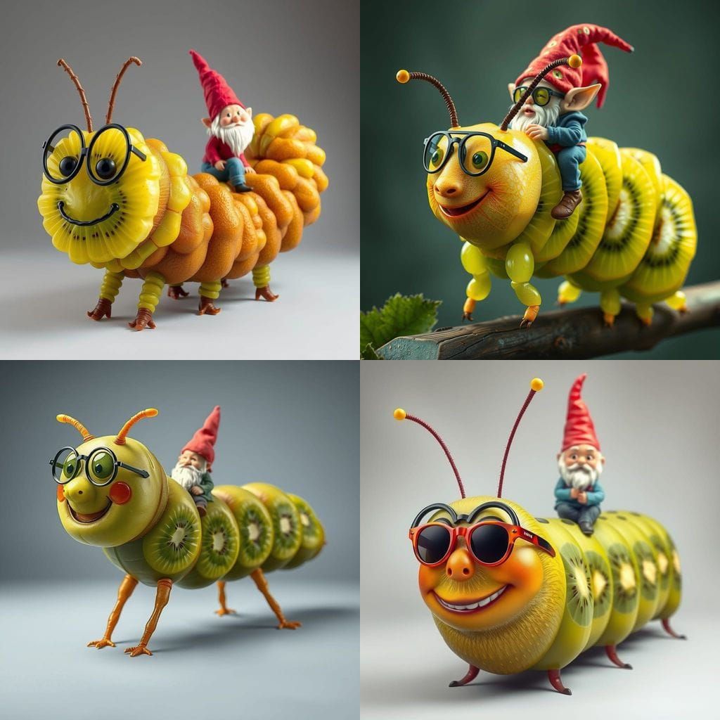 Kiwi Caterpillar Creature with Gnome Rider