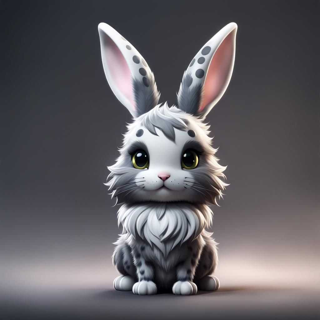 Fluffy Chibi Rabbit on Transparent Background