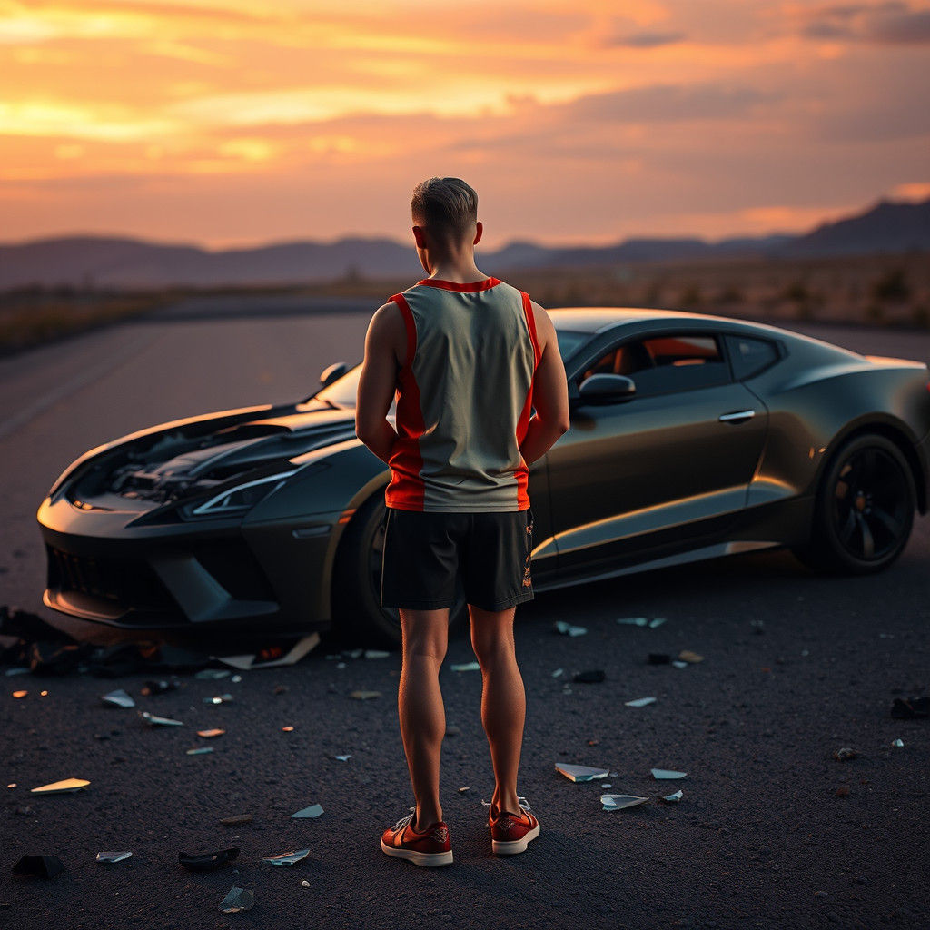 Arrested Car Thief in Dystopian Landscape