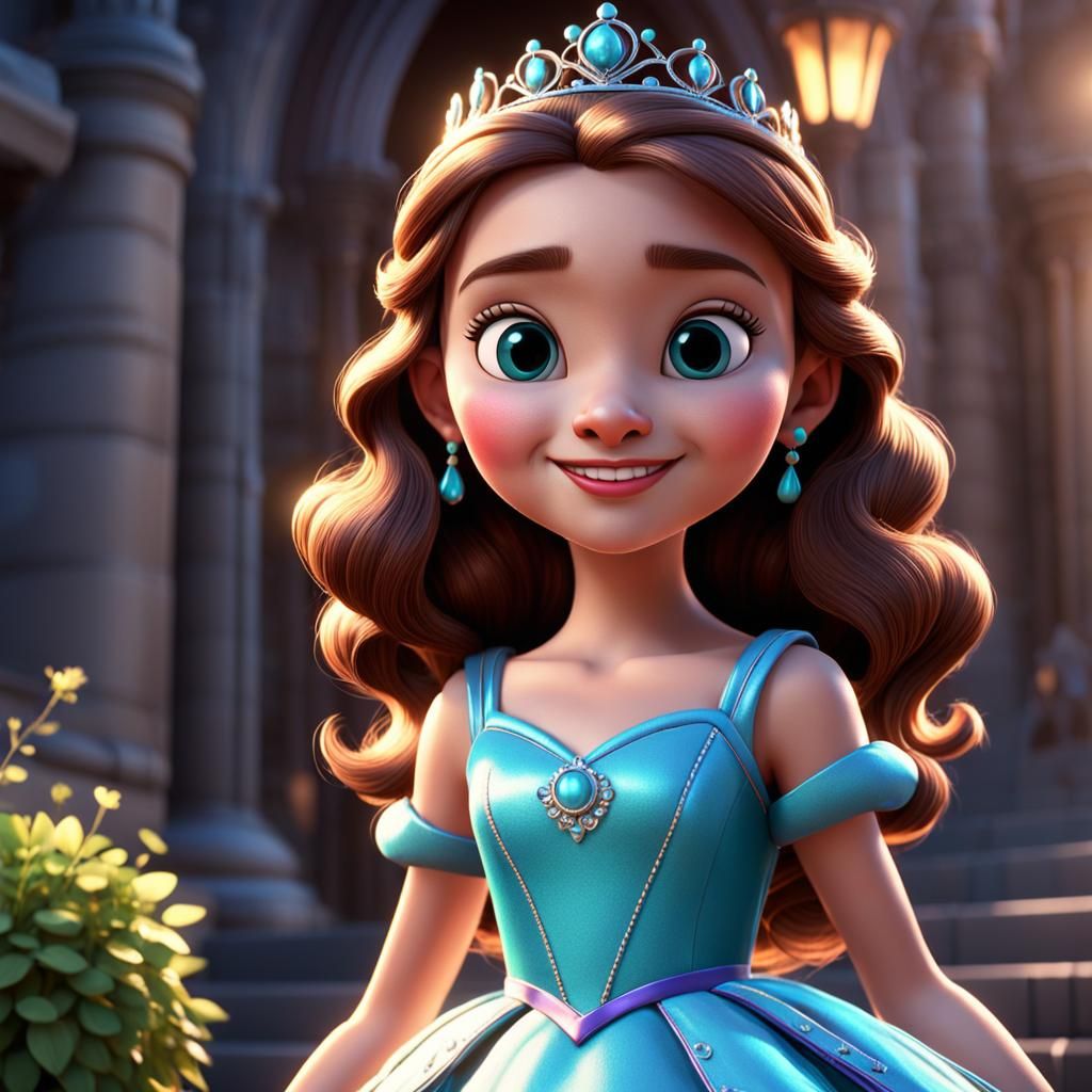 Enthusiastic Princess in 3D Cartoon Style