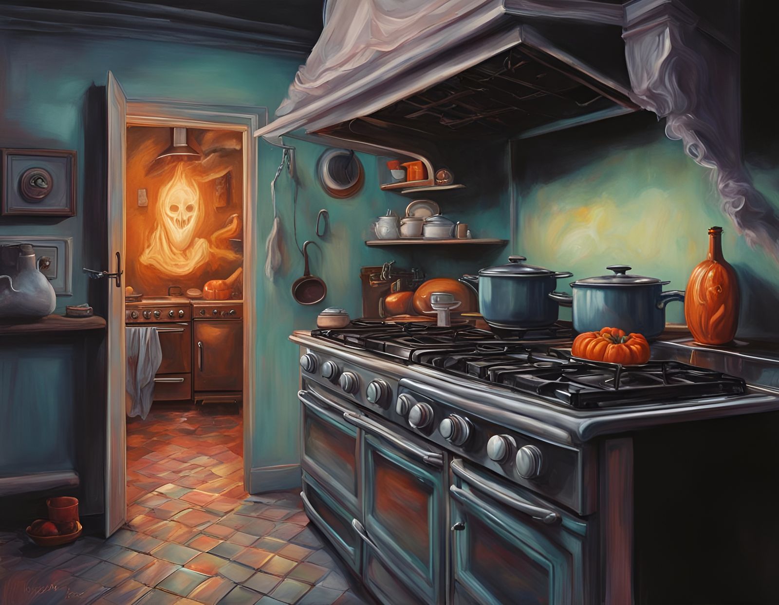 Ghost Emerges from Hyperrealistic Kitchen Range