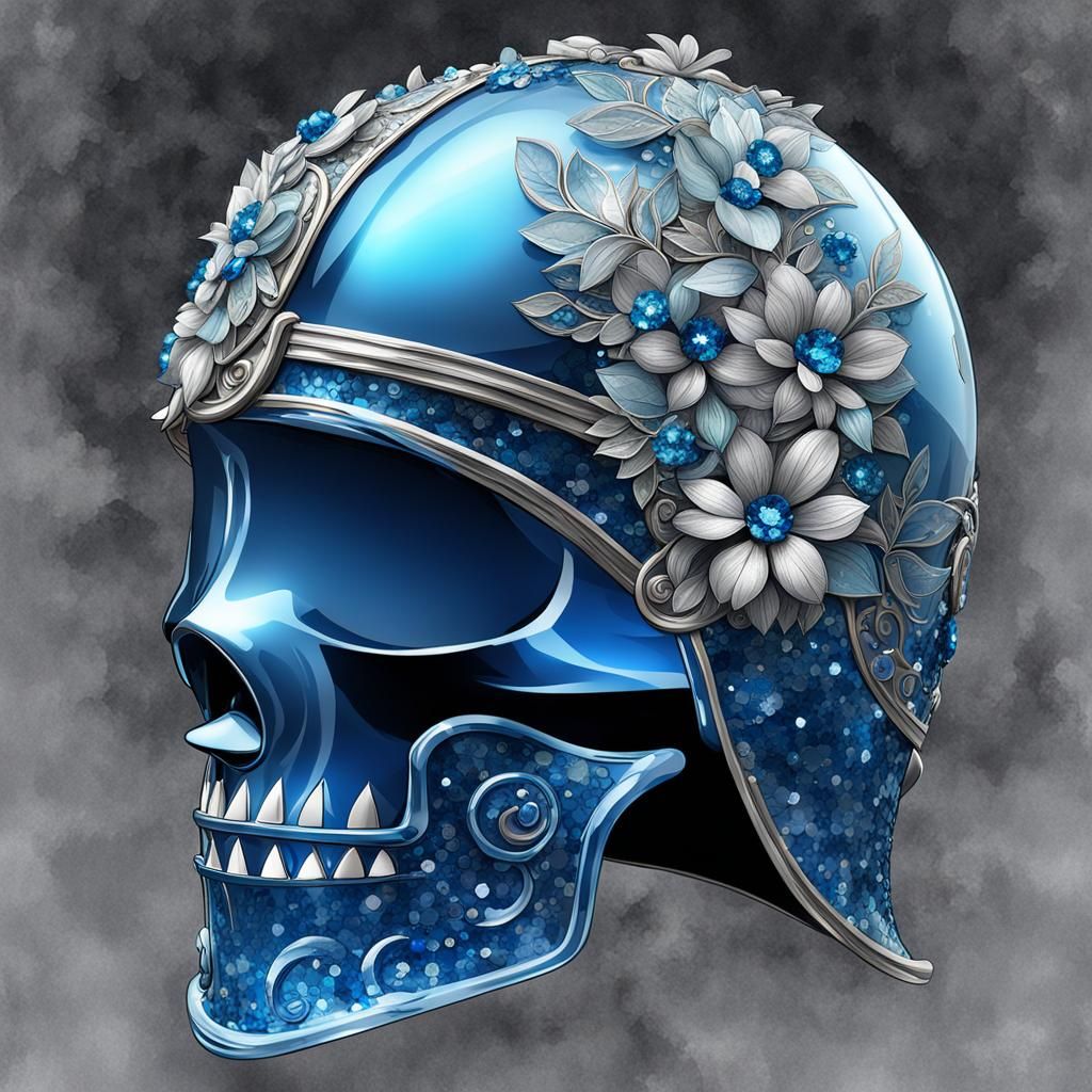 Crystal Glass Helmet with Blue Sequins and Glass Sparrow