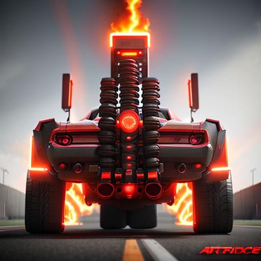 Futuristic Muscle Car with Flames in Sci-Fi Style