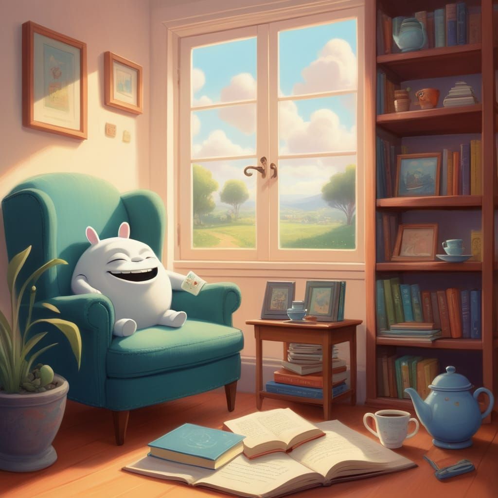 Anthropomorphic Objects in Cozy Room: Pixar & Ghibli Style
