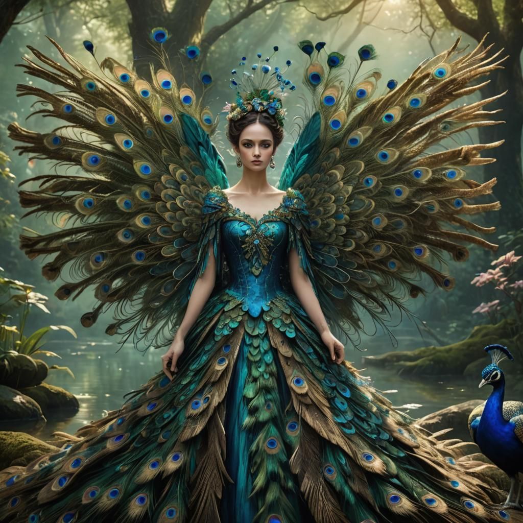 Peacock Fairy in Fantasy Forest: Digital Matte Painting