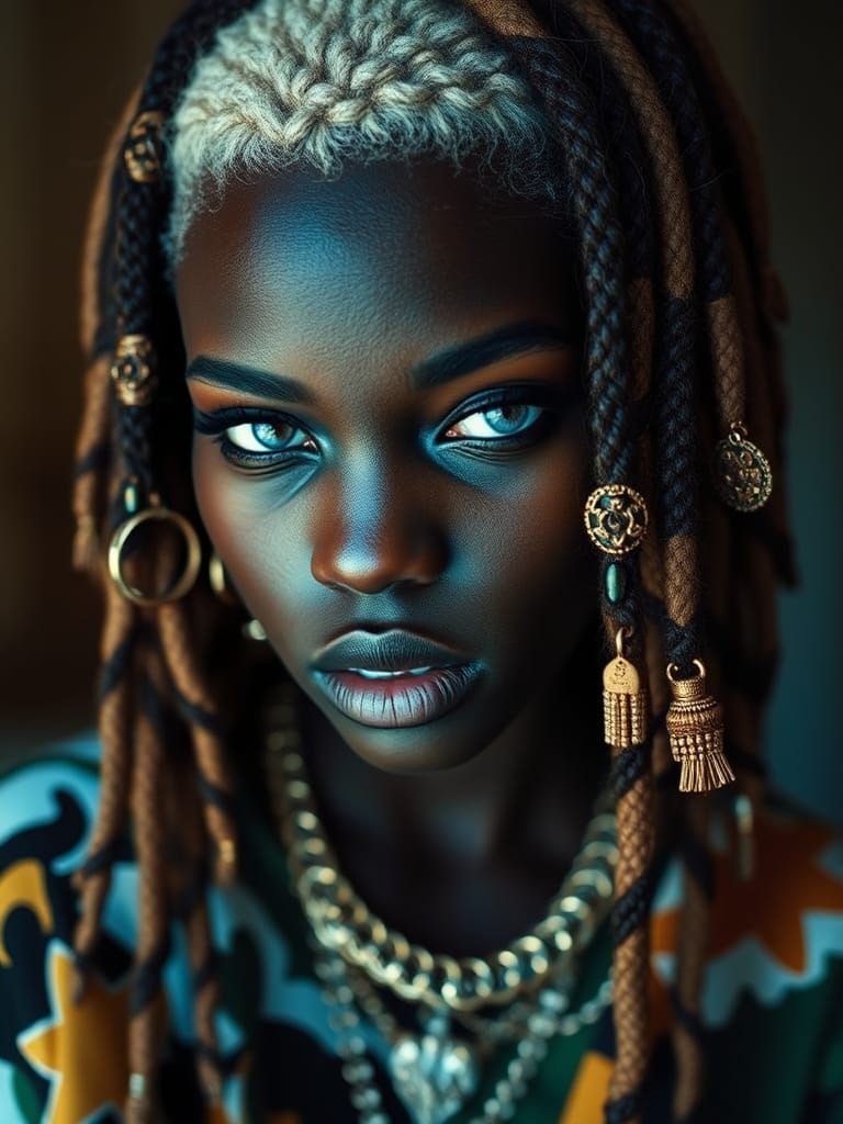 Ebony Model in High Fashion Streetwear, Photorealistic Portr...