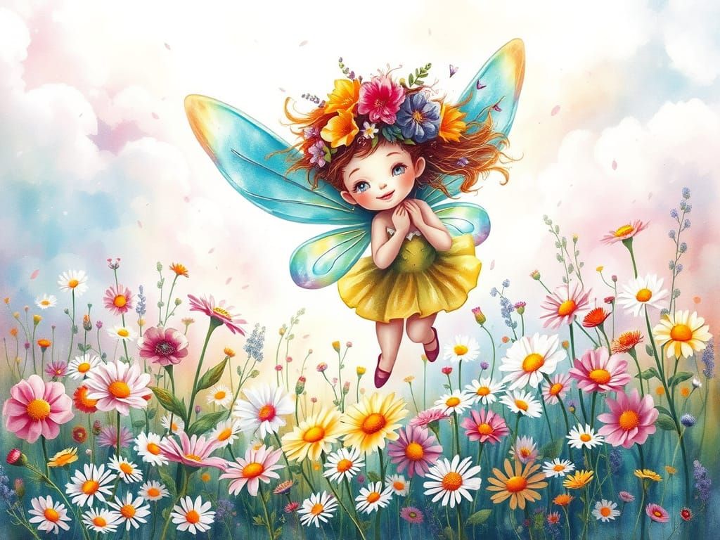 Playful Pixie in Watercolor Airbrush Masterpiece