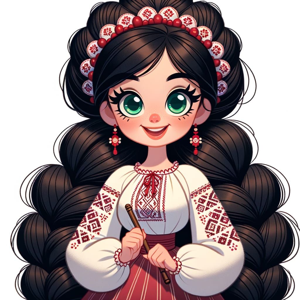 Young Lady in Traditional Animation Style with Emerald Eyes ...