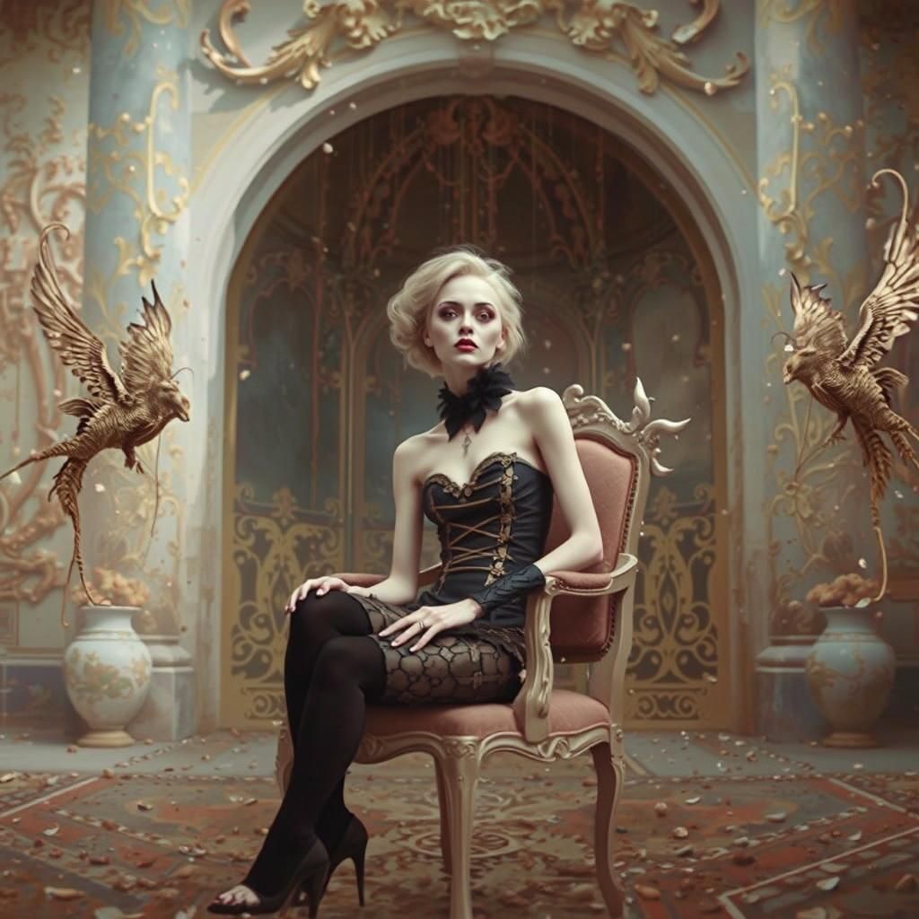 Surreal Androgynous Figure in Decadent Photorealistic World