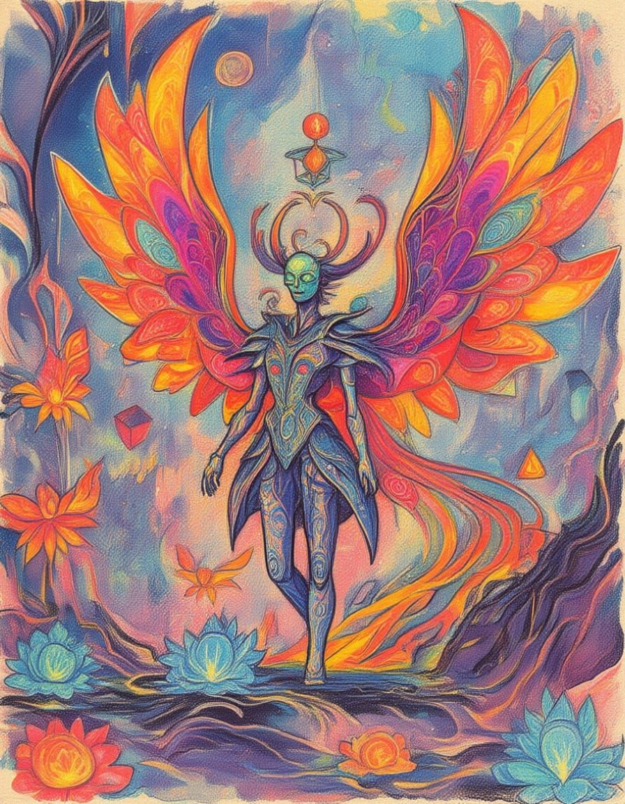 Psychedelic Watercolor Painting with Spirals and Swirls