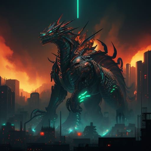 Cyberpunk Dragons in Gritty Cityscape