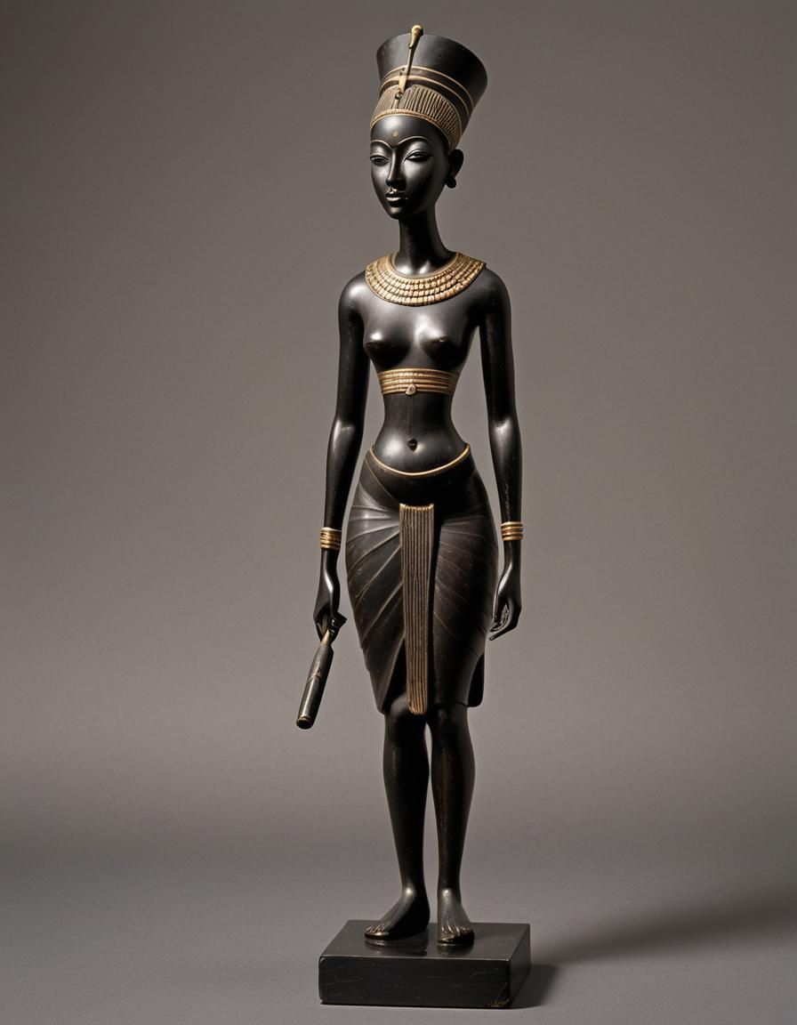 African Woman Ebony Statuette in Amarna Art