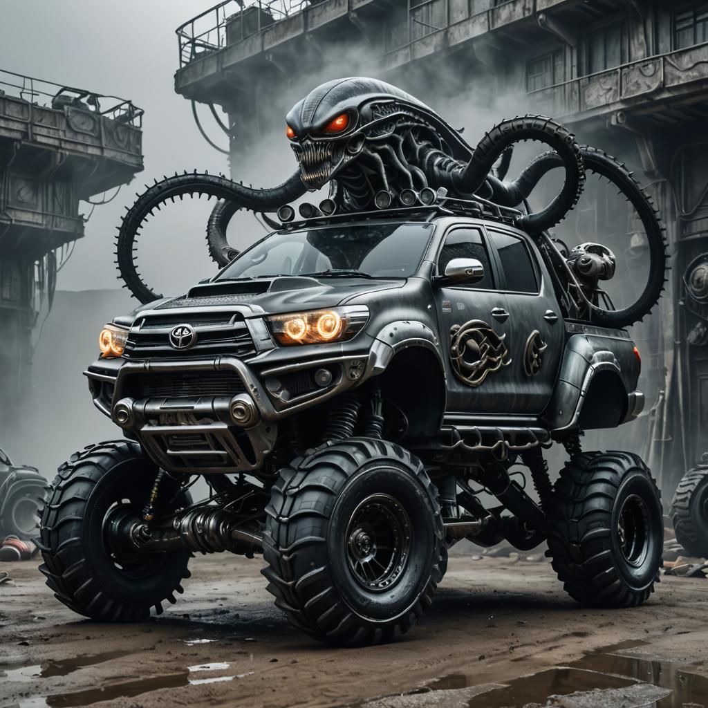 Alien Armored Toyota Hilux, Giger-Inspired Design