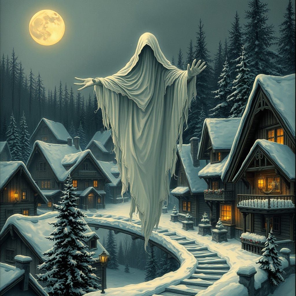 Ethereal Ghost Haunts Whimsical Christmas Village