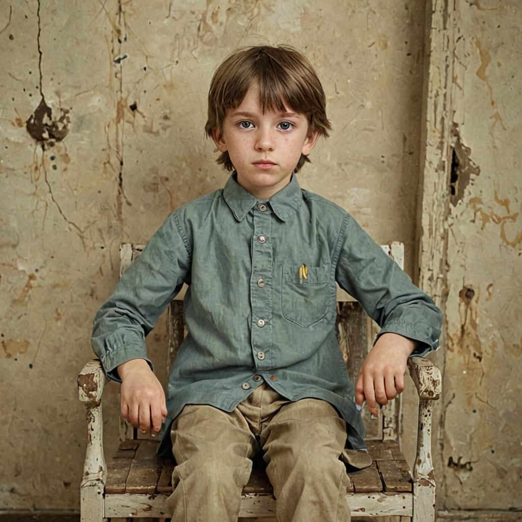 Realistic Photo of Boy with Red Eyes in Dark Suit