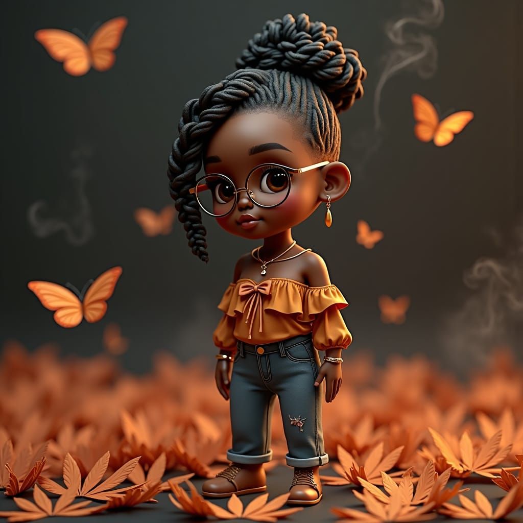 Edshundra in 3D with Chibi Lady and Paper Leaves