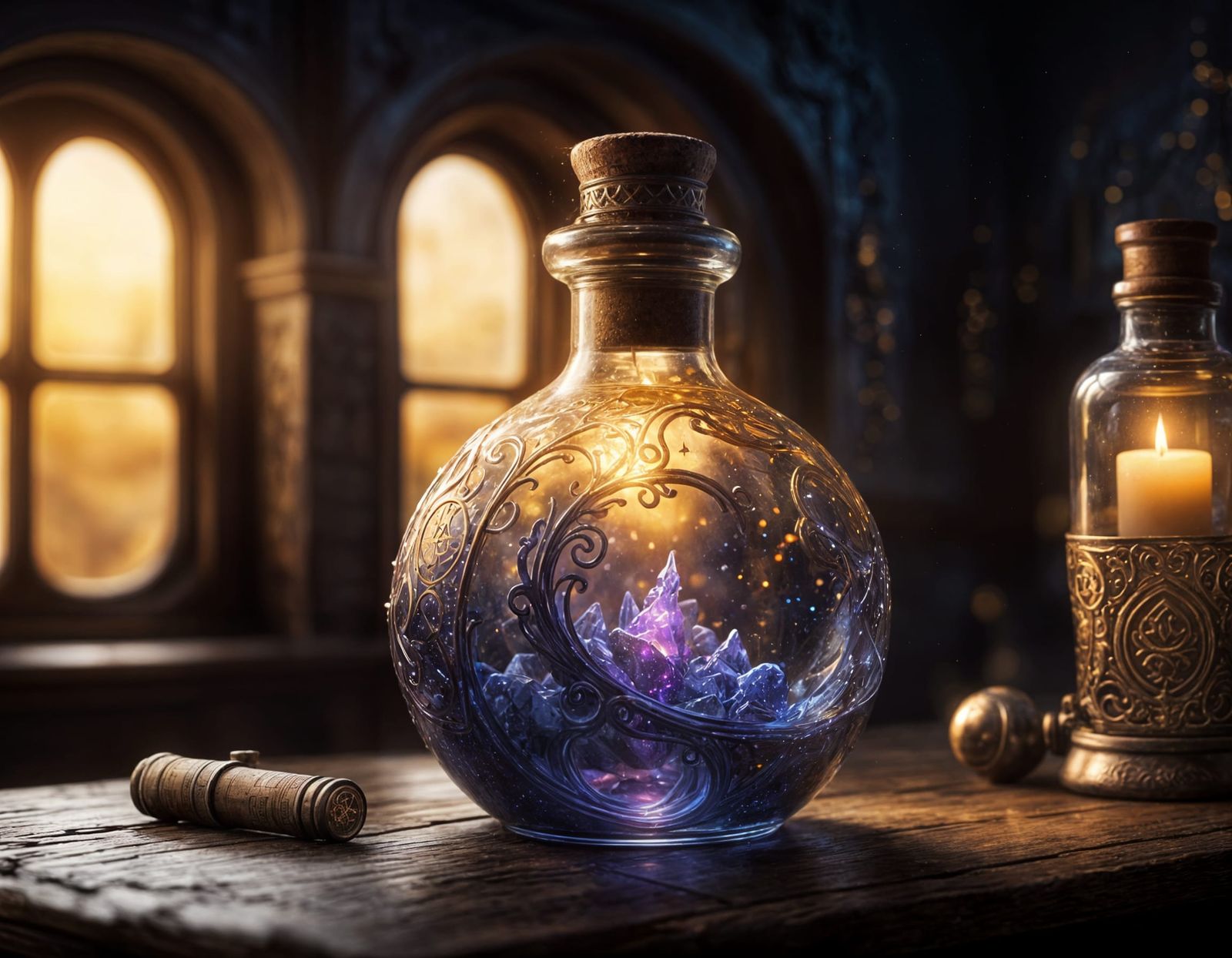 Enchanted Potion Bottle Glowing with Nebula Colors