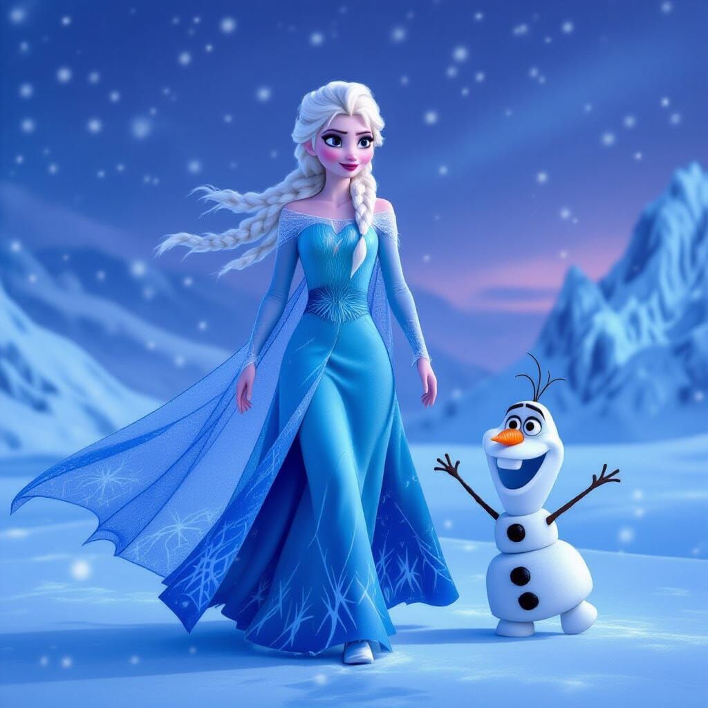 Majestic Ice Sorceress in Frozen Tundra at Twilight