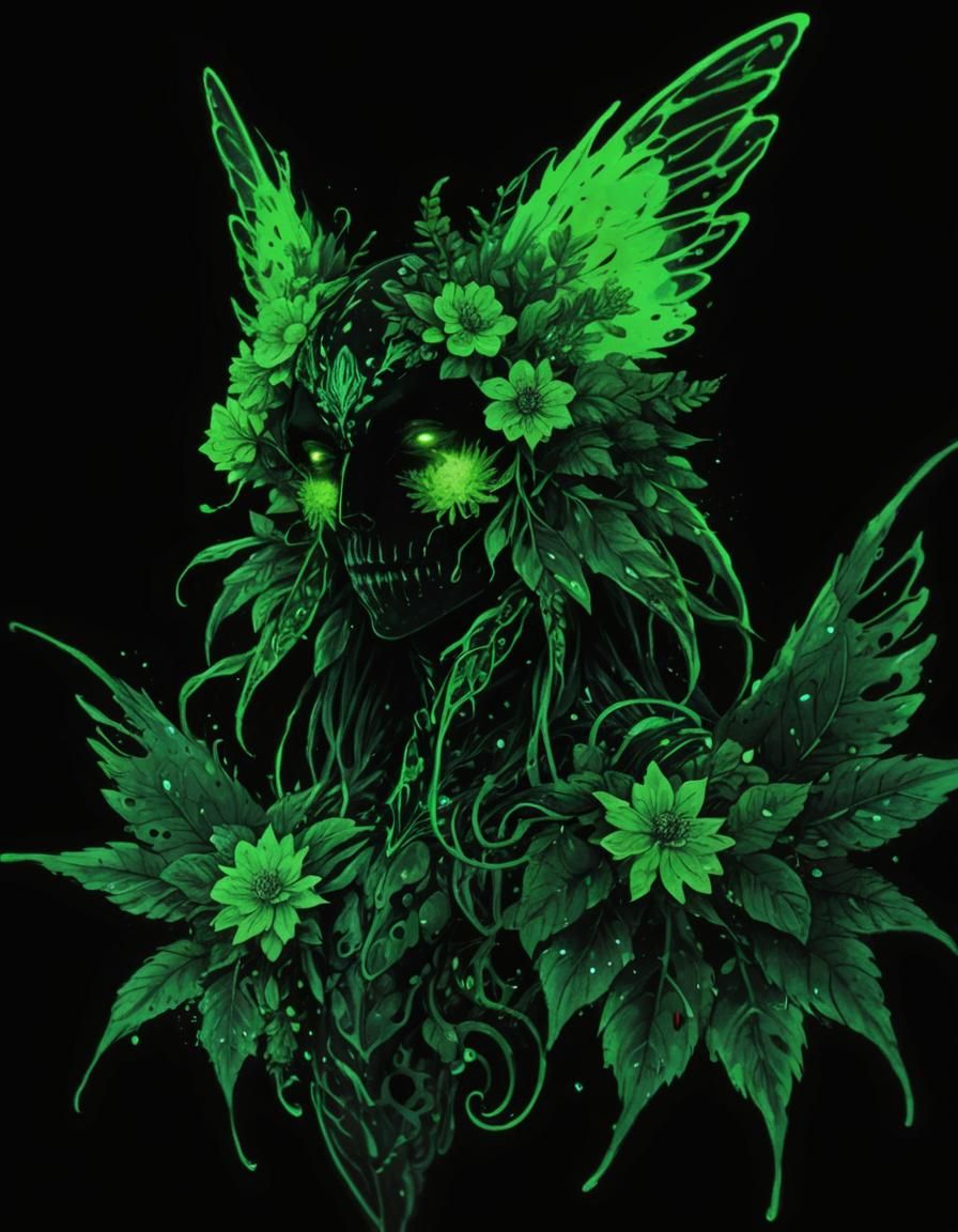 Humanoid Plant Monster with Flowers in Anime Style