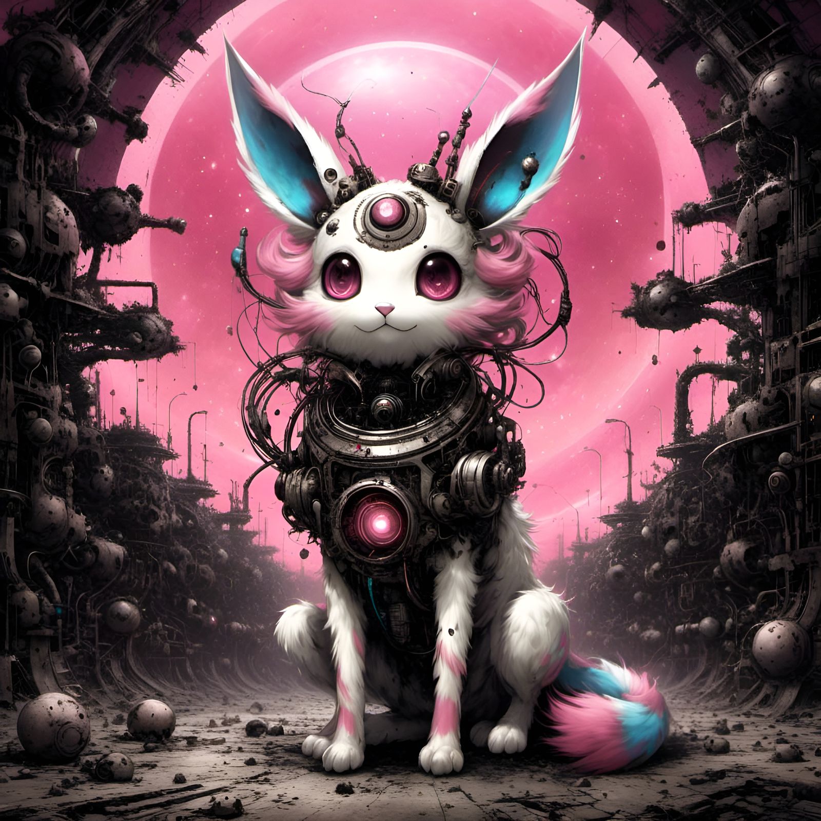 Robotic Sylveon Pokemon Portrait with Entropy Details